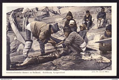 um 1920 ungelaufene AK: Schlachtung eines Seehundes.