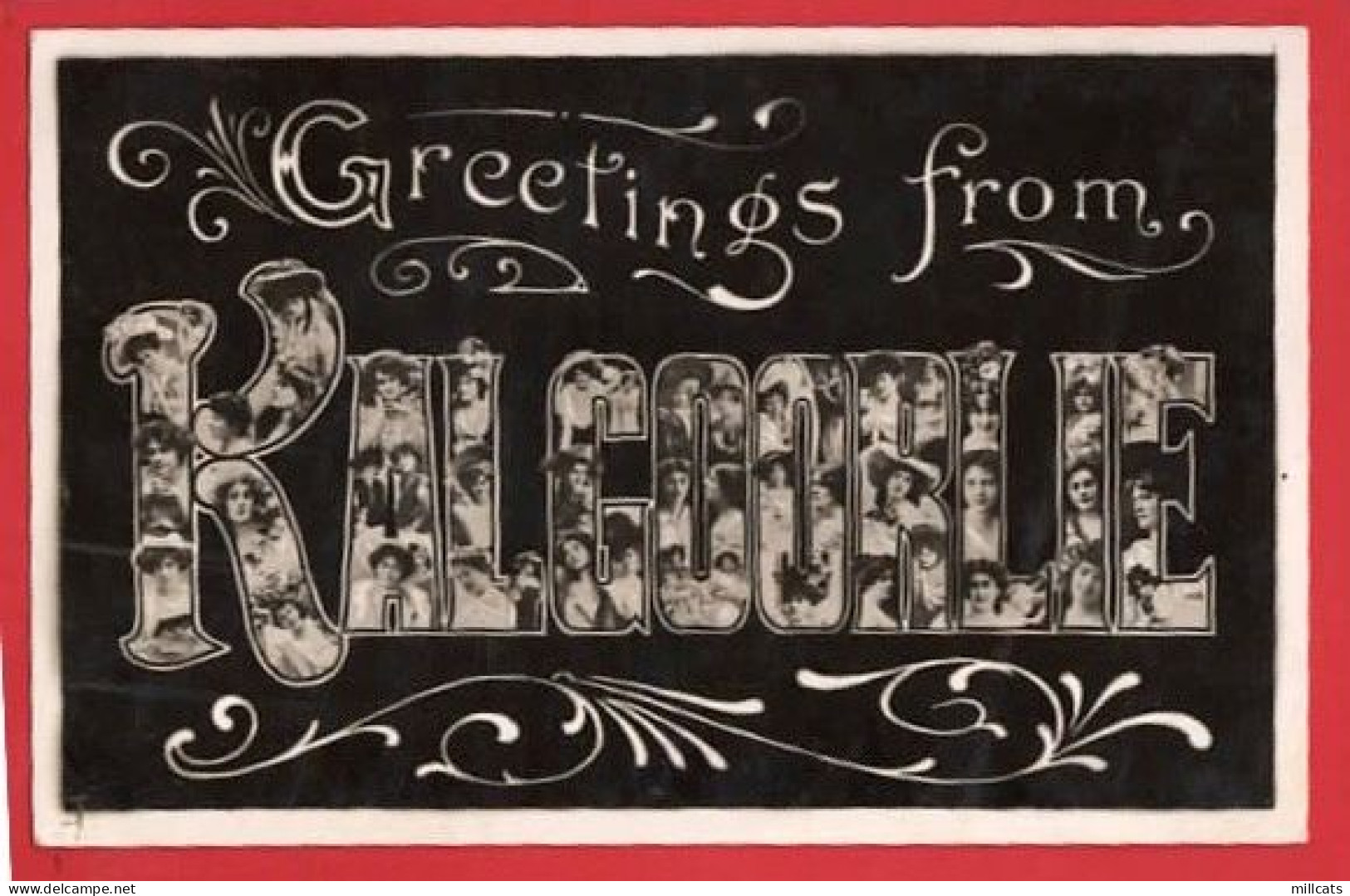 GREETINGS FROM KALGOOLIE   RP EDWARDIAN ACTRESSES INSET THE LETTERS 1910.  GILCHRIST + AINSLIE FAMILY