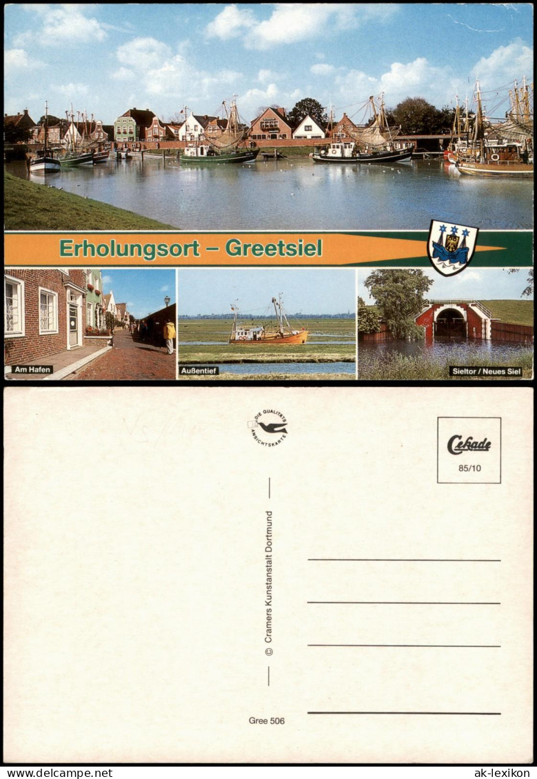 Greetsiel-Krummhörn Mehrbildkarte mit Hafen, Panorama, Außentief u. Sieltor 1985