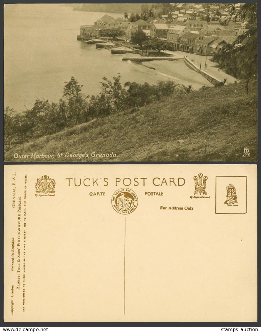 Grenada BWI Old Tuck's Postcard Outer Harbour St. George's Street Scene Panorama