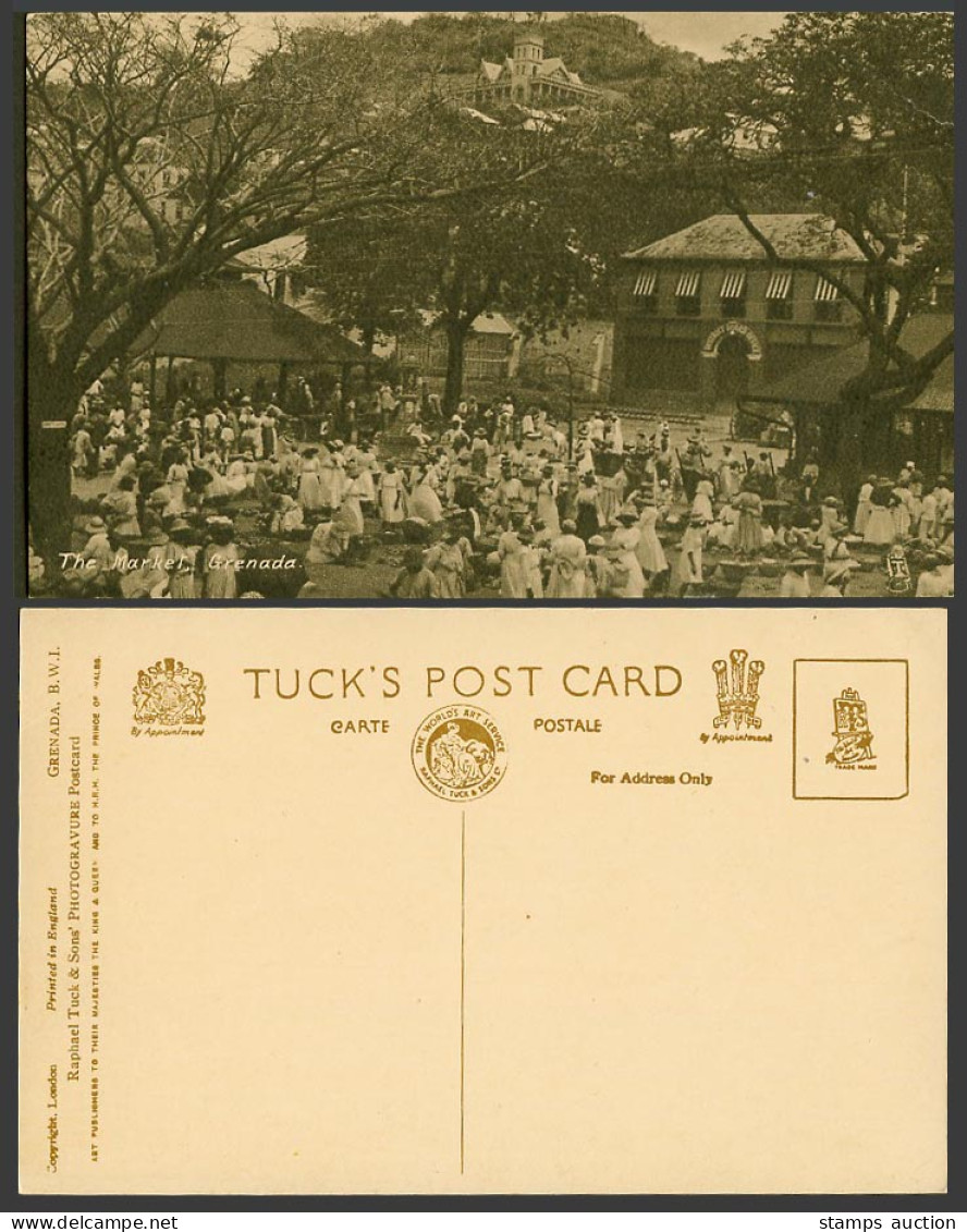 Grenada BWI Old Tuck's Postcard The Market, Native Sellers District Board Office