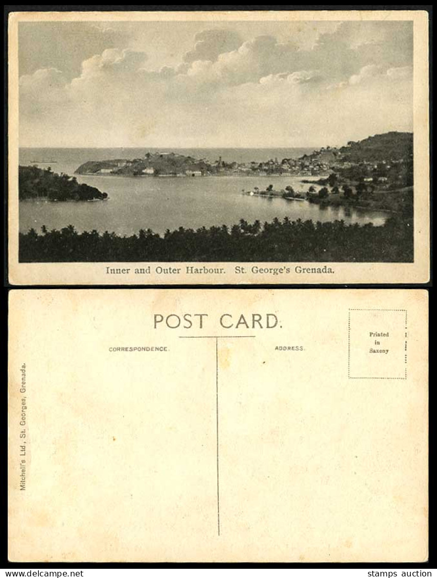 Grenada Old Postcard Inner and Outer Harbour St. George's, Panorama General View