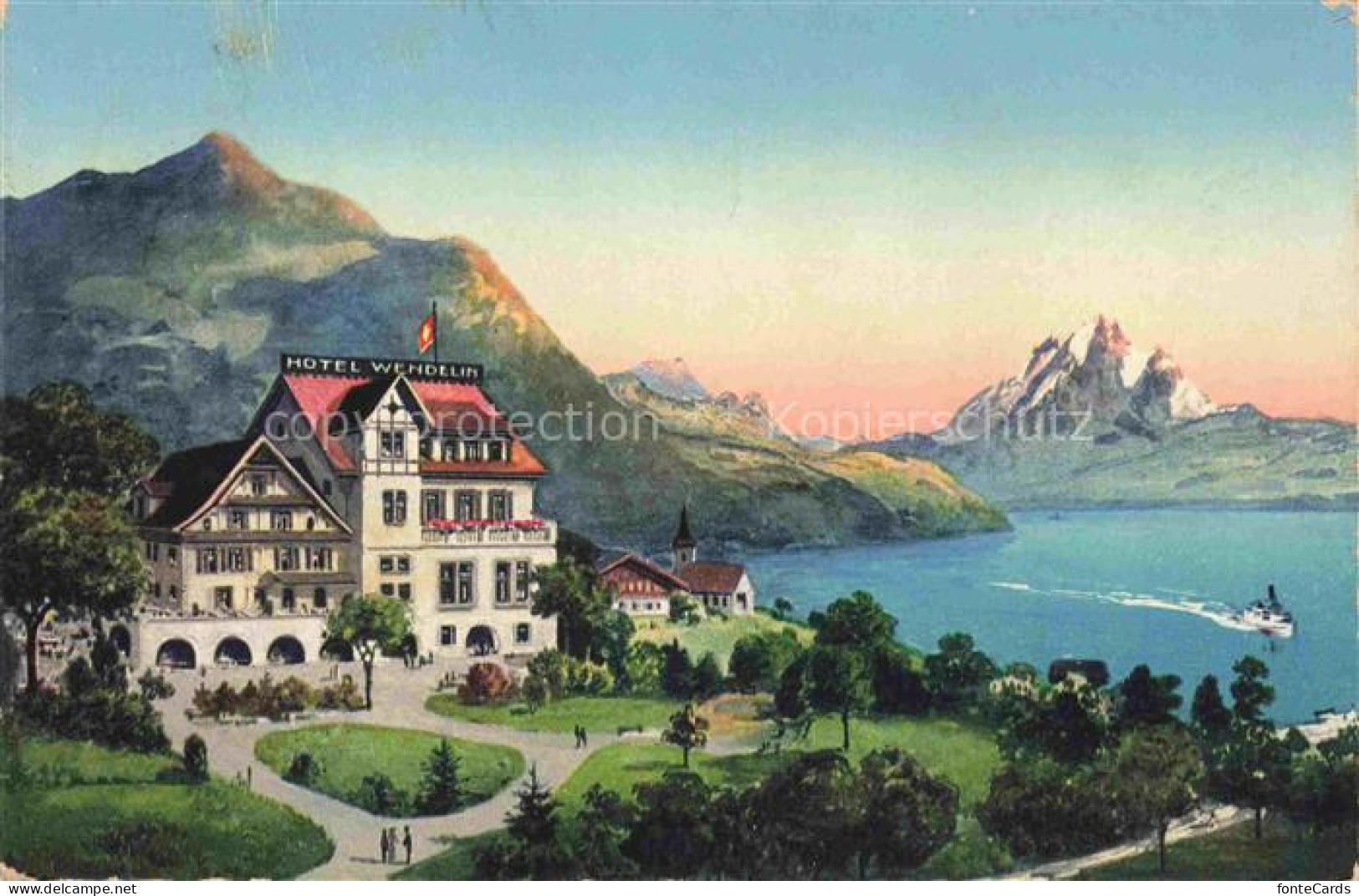 Greppen Vierwaldstaettersee LUZERN LZ Hotel Pension St. Wendelin Kuenstlerkarte