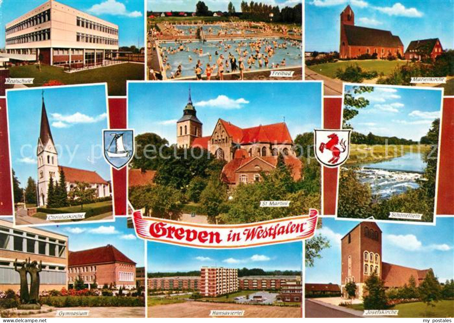 Greven Westfalen Schule Freibad Kirche Schoeneflieth Hansaviertel Gymnasium