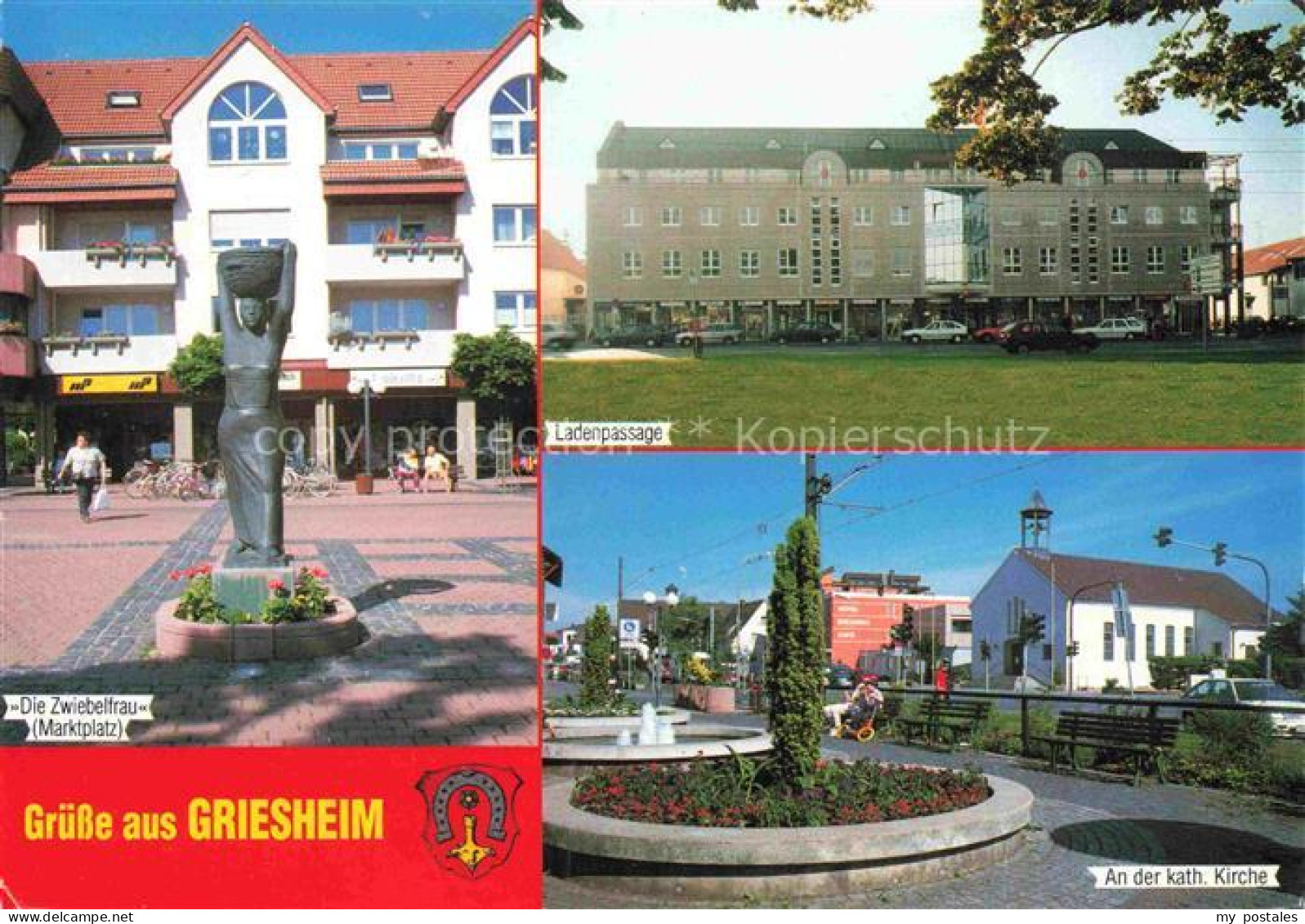 Griesheim Hessen Die Zwiebelfrau Statue Marktplatz Ladenpassage Partie an der Ki