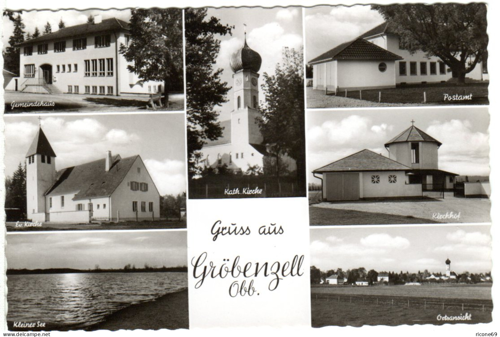 Gröbenzell m. Post, Gemeindehaus usw., ungebr. Mehrbild sw-AK