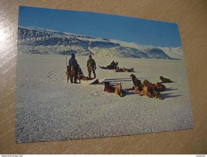 Rest during sled dog dogs ride Godthab Nuuk 1979 cancel postcard GREENLAND Denmark Gronland