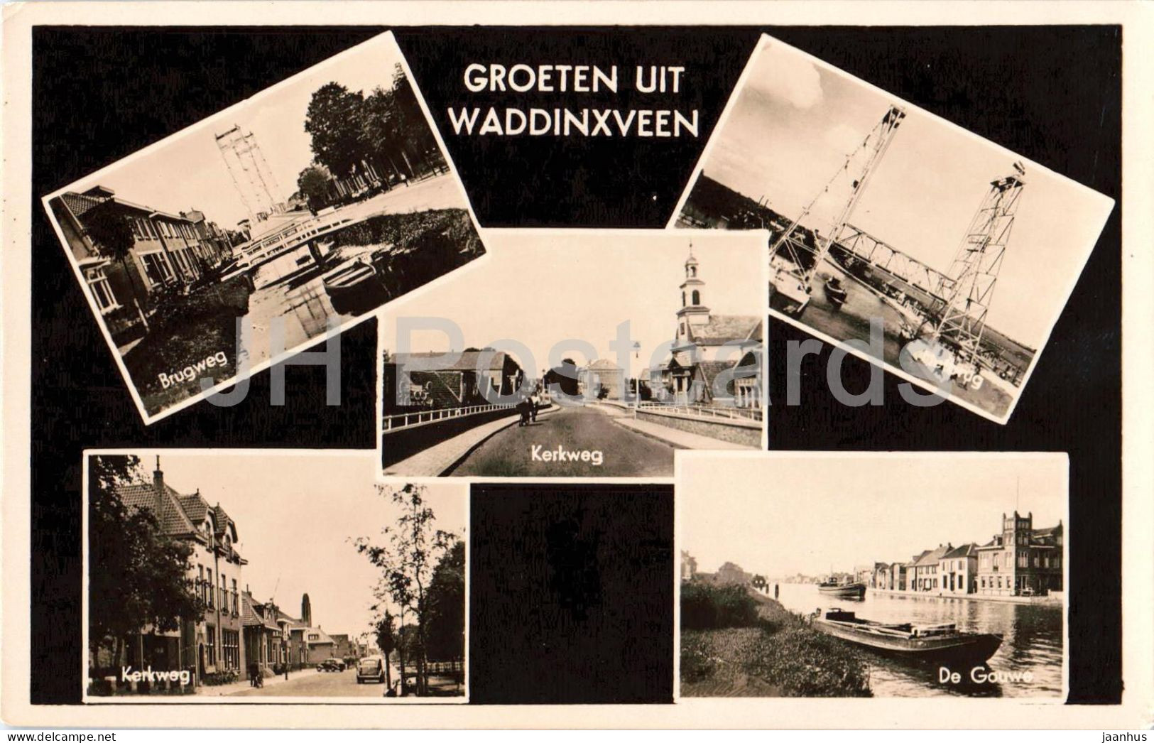 Groeten uit Waddinxveen - Brugweg - Kerkweg - bridge - multiview - old postcard - 1950 - Netherlands - used