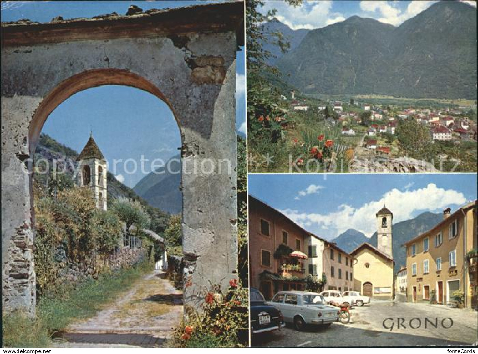 Grono Torbogen Kirche Panorama Strassenpartie