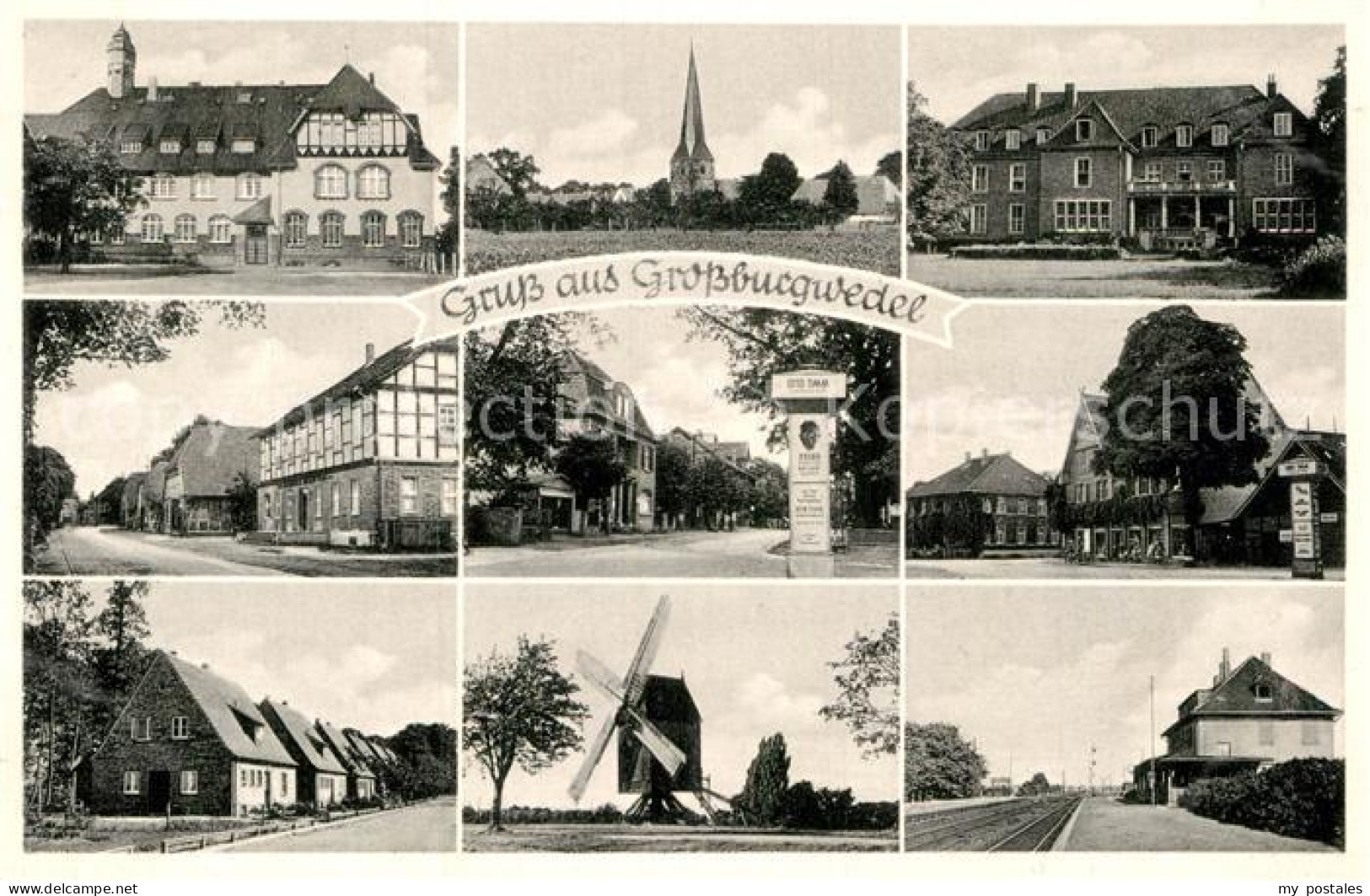 Grossburgwedel Rathaus Kirche Windmuehle Motive