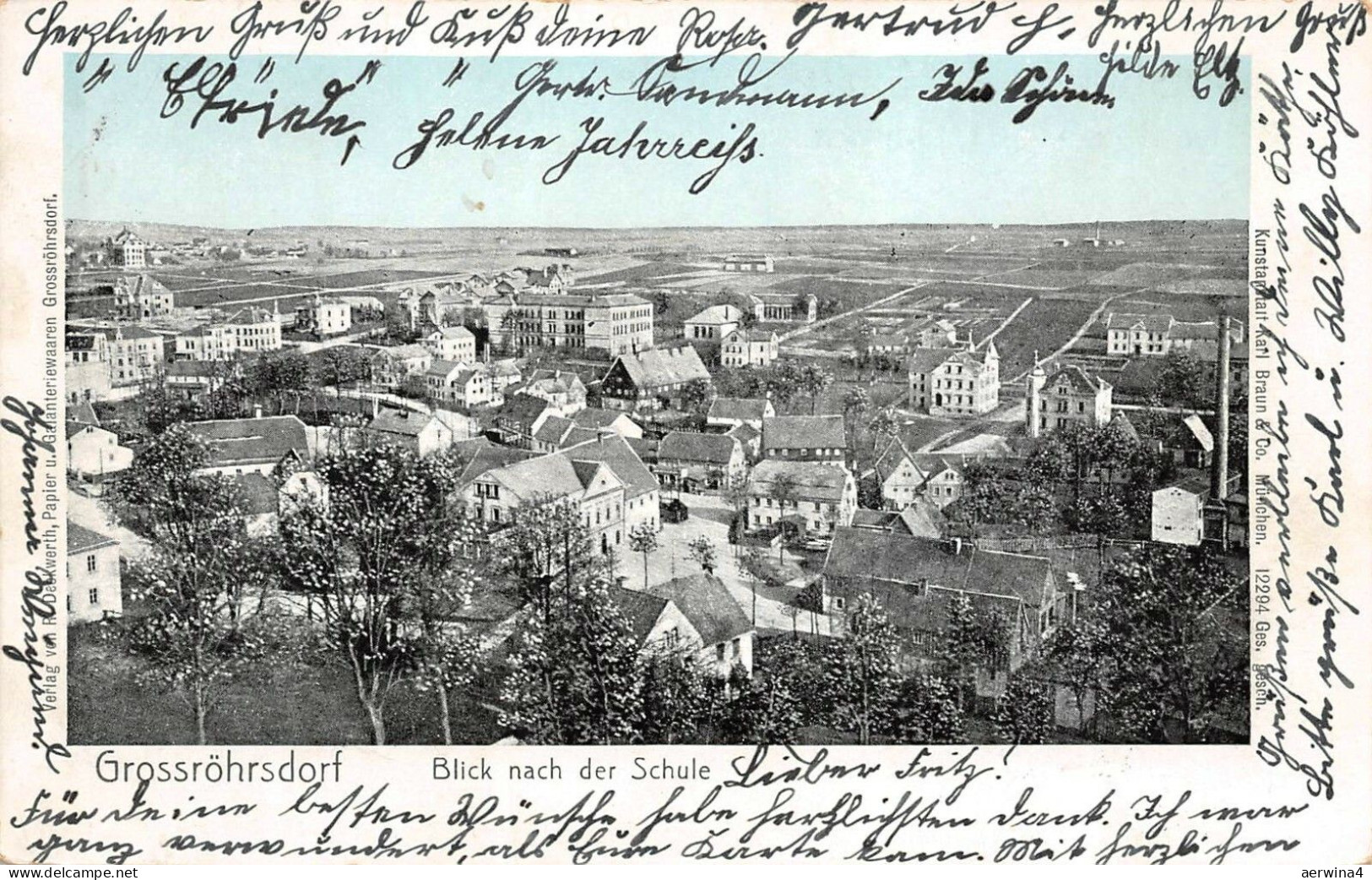 Grossröhrsdorf Blick nach der Schule Postkarte AK 1905