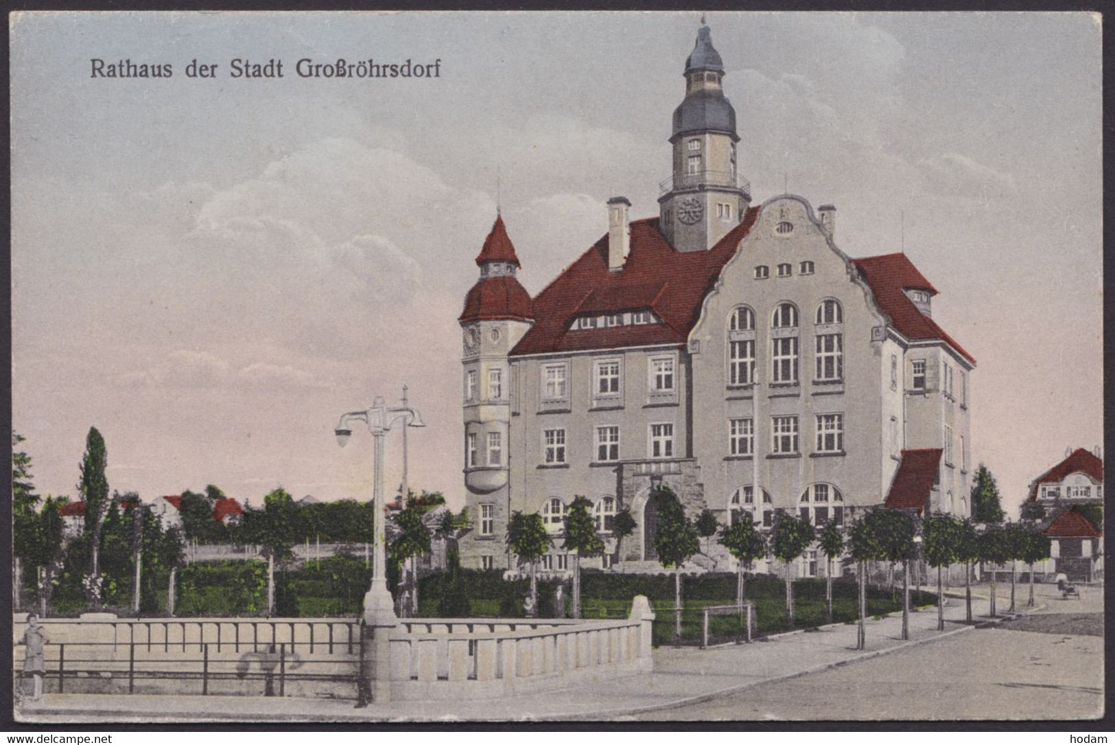 "Großröhrsdorf" Rathaus, col. Karte, 1928 gelaufen
