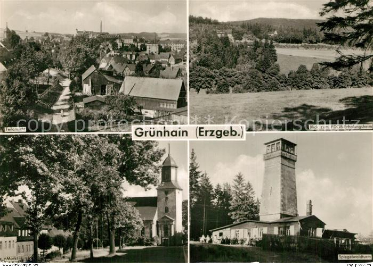 Gruenhain Erzgebirge Panorama FDGB Erholungsheim Spiegelwaldturm Markt Kirche
