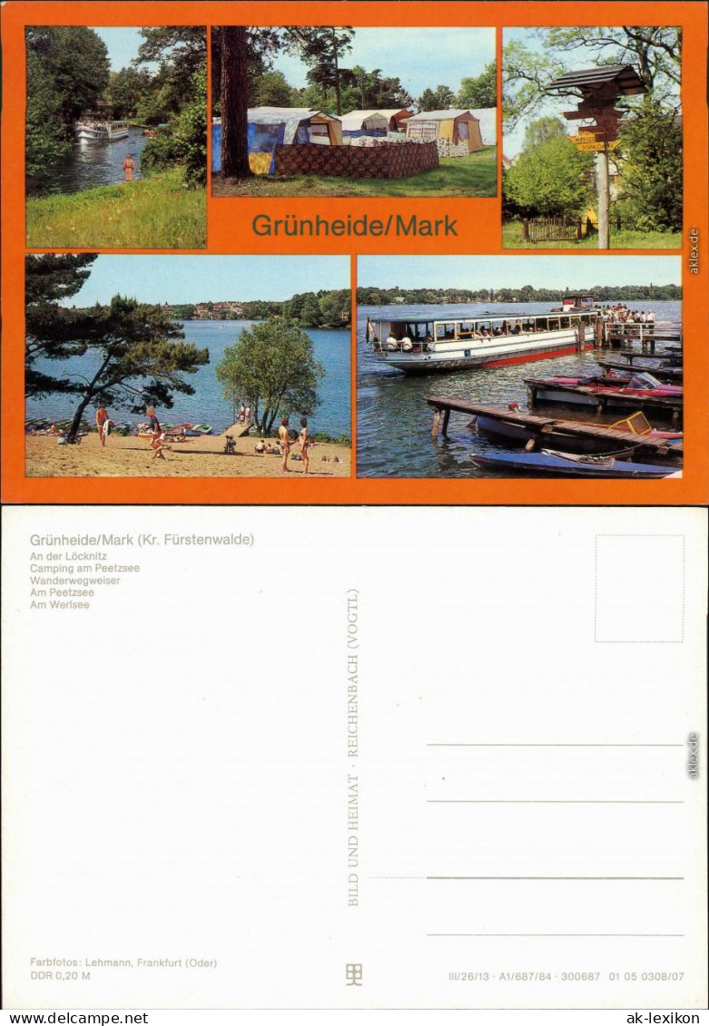 Grünheide Mark: Löcknitz, Camping am Peetzsee, Wanderwegweiser, Am Werlsee 1984