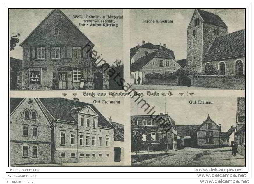 Gruss aus Asendorf Bezirk Halle - Woll- Schnitt- und Materialwaren Geschäft Inh. Anton Kützing - Kirche und Schule