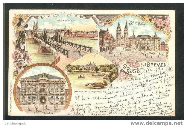 Grüss aus Bremen (belle carte litho précurseur voyagé en 1899)