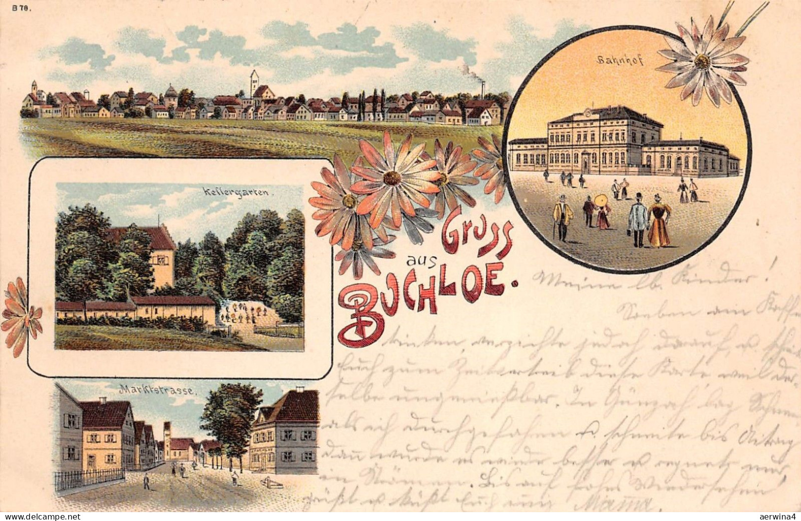 Gruss aus Buchloe Kellergarten Marktstrasse Bahnhof Postkarte AK 1905