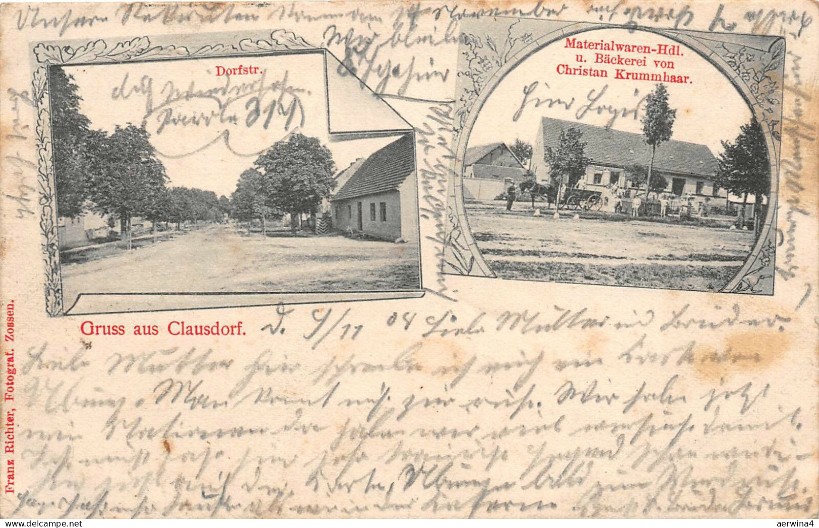 Gruss aus Clausdorf Teltow Dorfstrasse Materialwaren Bäkerei AK 1908