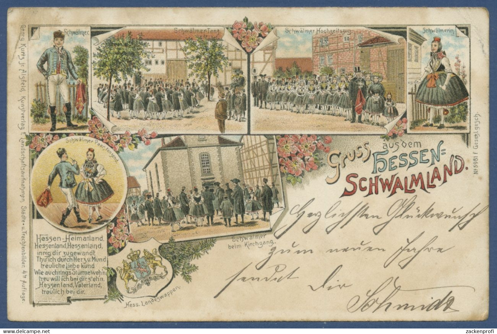 Gruss aus dem Hessen-Schwalmland Trachten Hochzeitszug, gelaufen 1895 (AK1158)