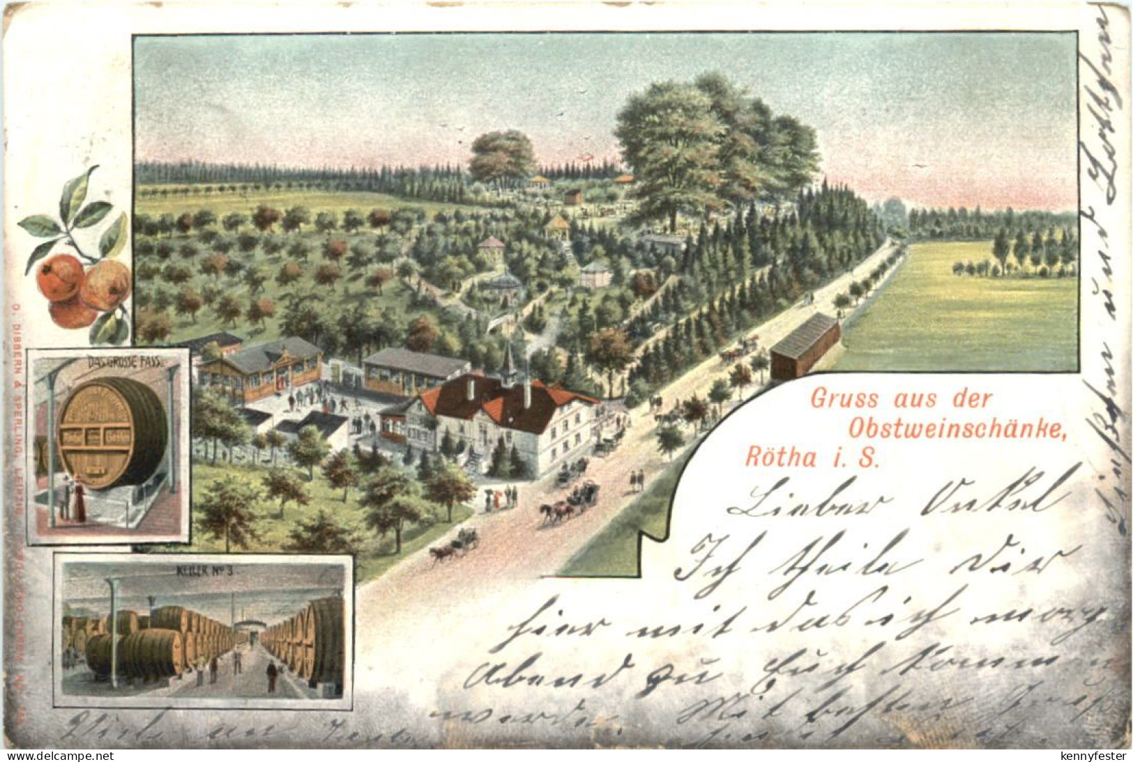 Gruss aus der Obstweinschänke Rötha in Sachsen - Litho