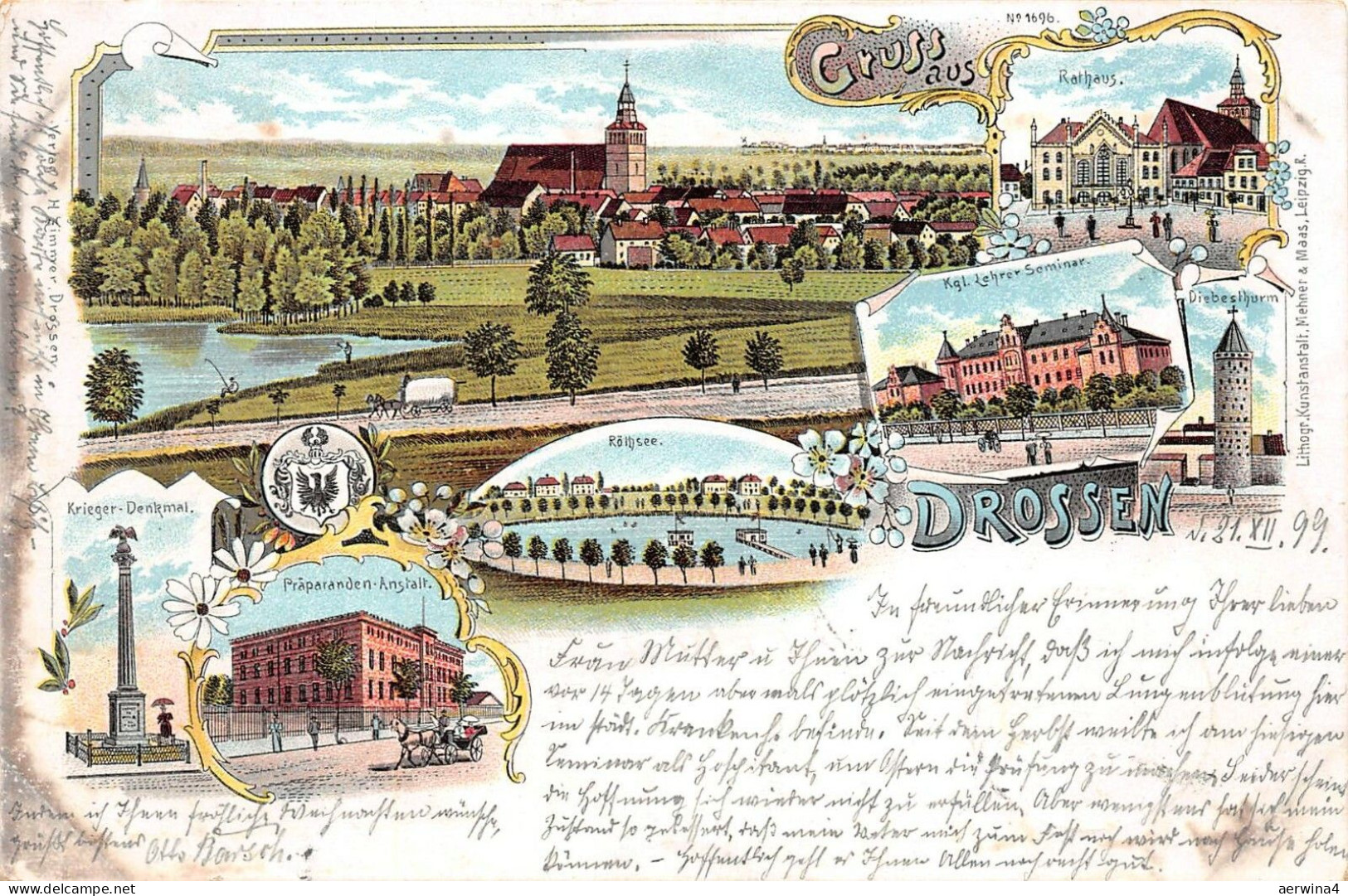 Gruss aus DROSSEN Osno Neumark / Ostbrandenburg Litho AK 1899
