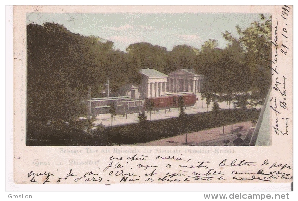 GRUSS AUS DUSSELDORF 287 RATINGER THOR MIT HALTESTELLE DER KLEINBAHN DUSSELDORF - KREFELD 1899