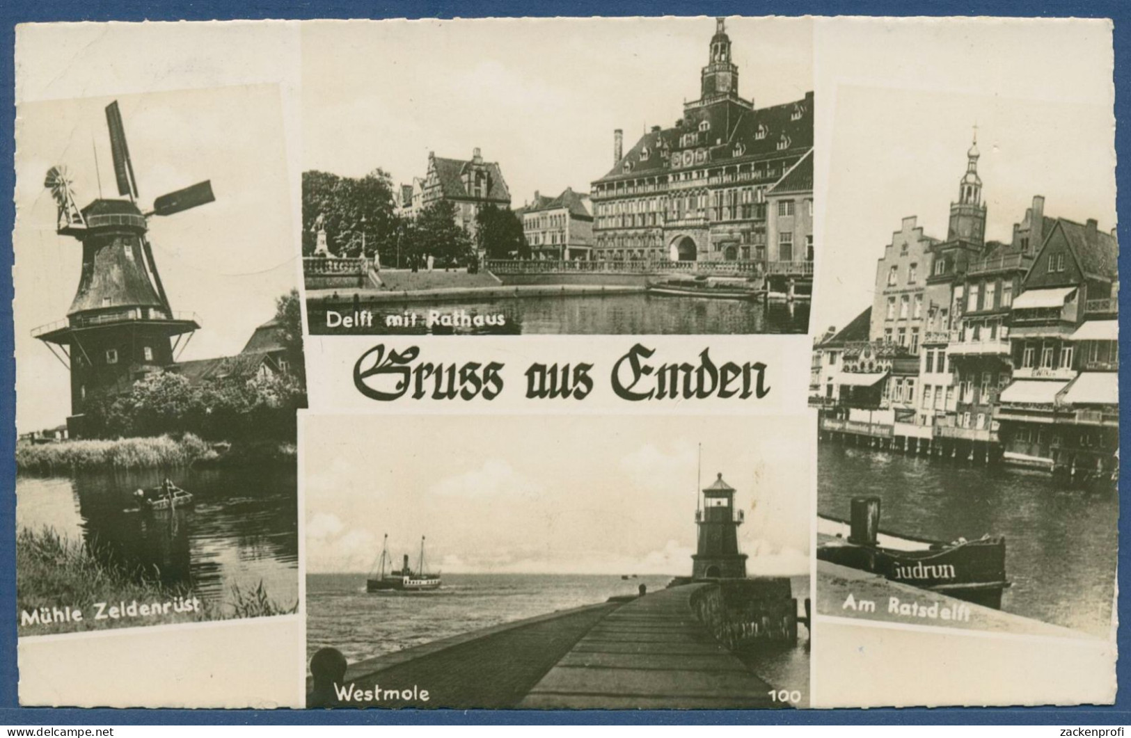 Gruss aus Emden Ratsdelft Westmole Windmühle, gelaufen 1954 (AK4305)