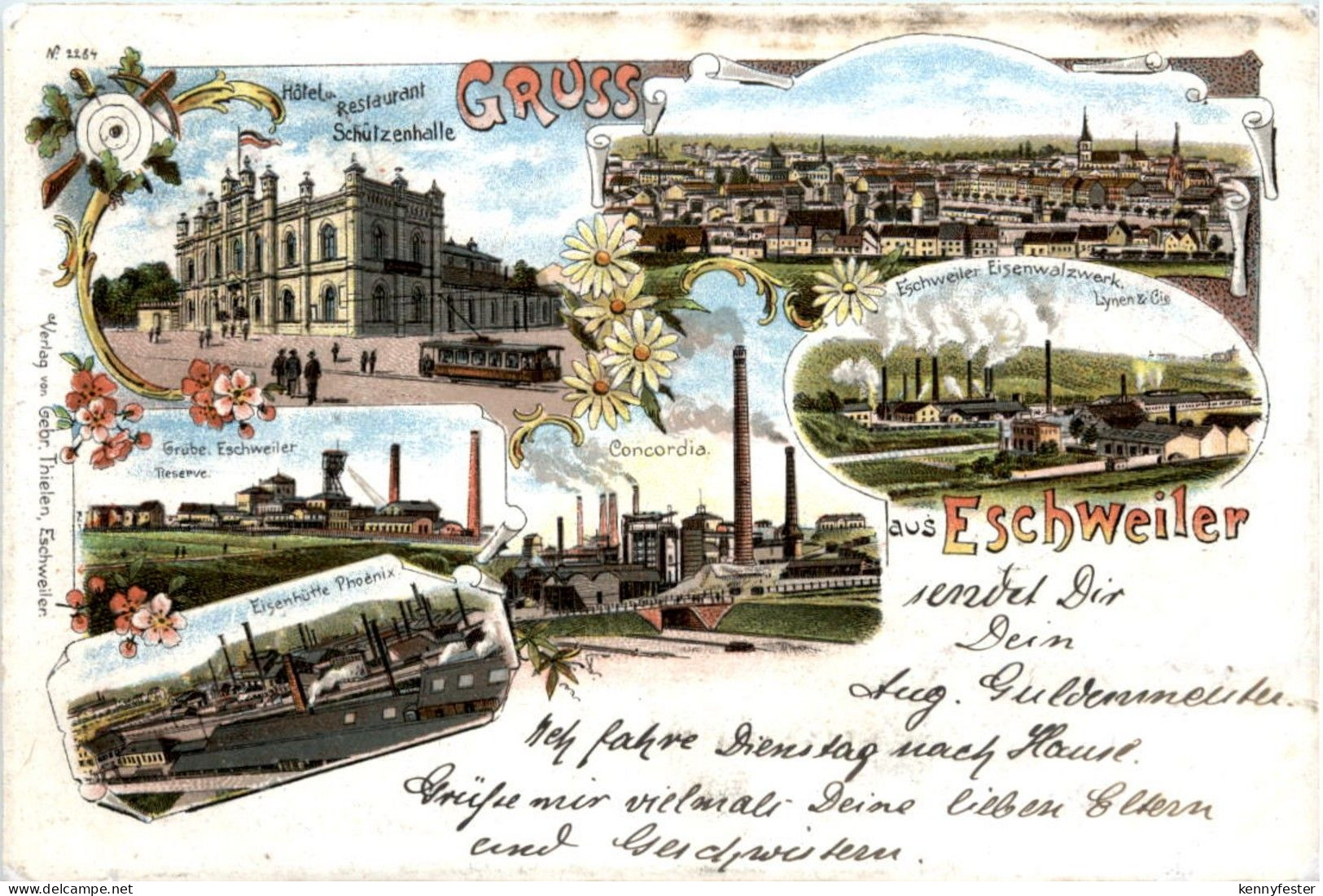 Gruss aus Eschweiler - Litho - Bergbau - Bahnpost