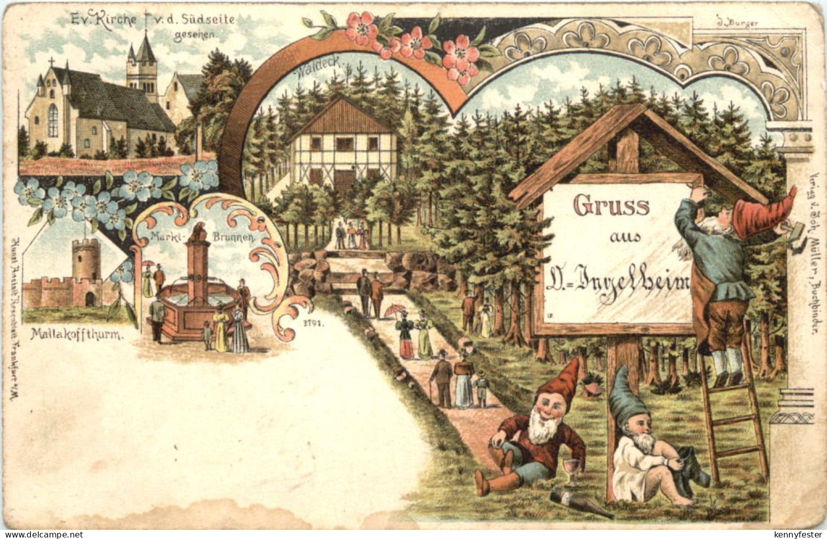 Gruss aus Ingelheim - Litho - Zwerge