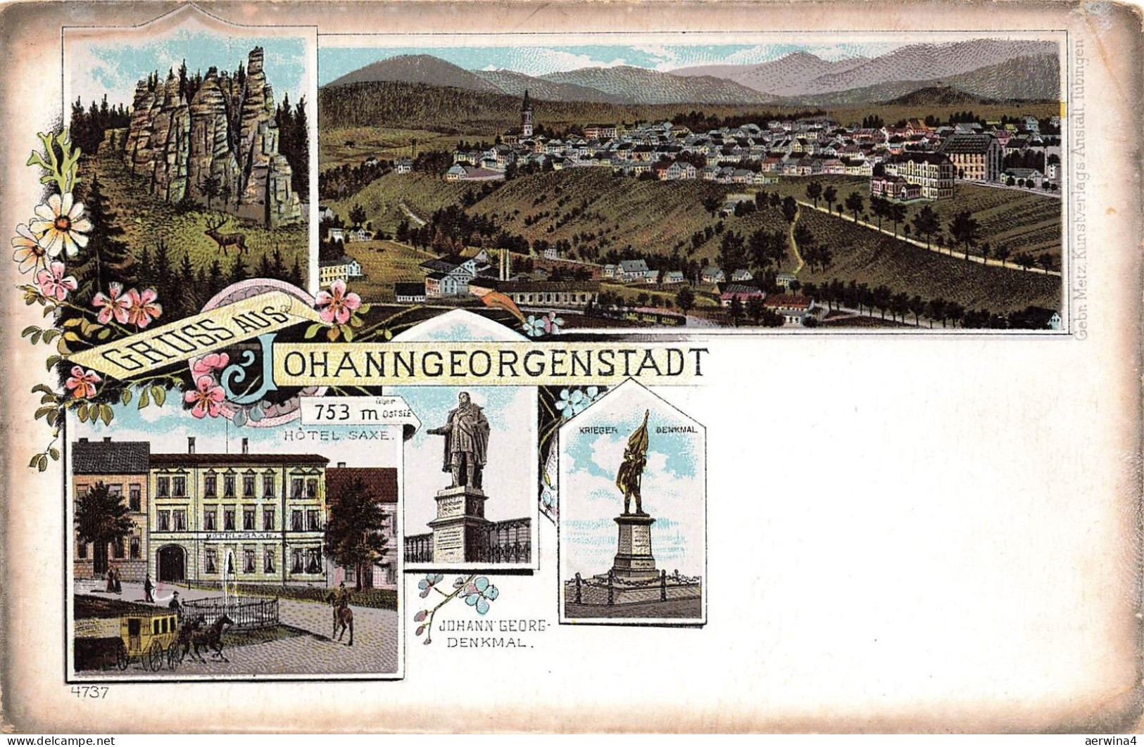 Gruss aus Johanngeorgenstadt Hotel Saxe Krieger-Denkmal Postkarte AK