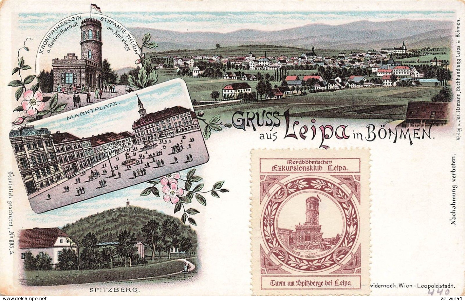Gruss aus Leipa mit Stefanie Thurm und Marktplatz Böhmen Litho Postkarte AK