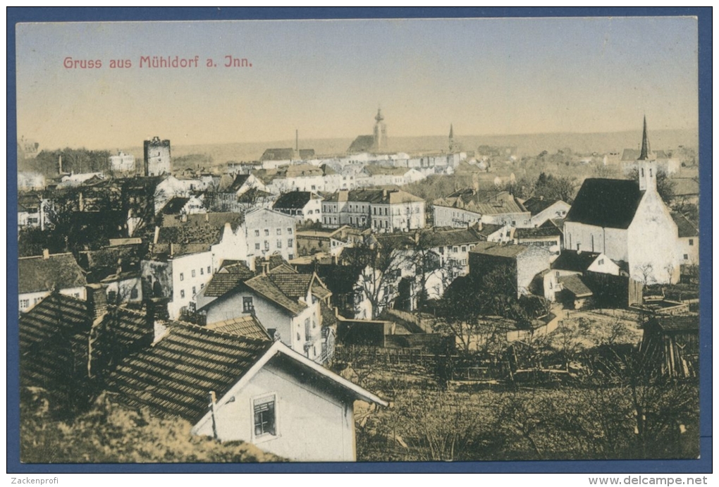 Gruß aus Mühldorf am Inn Ortsansicht, gelaufen Marke fehlt (AK542)