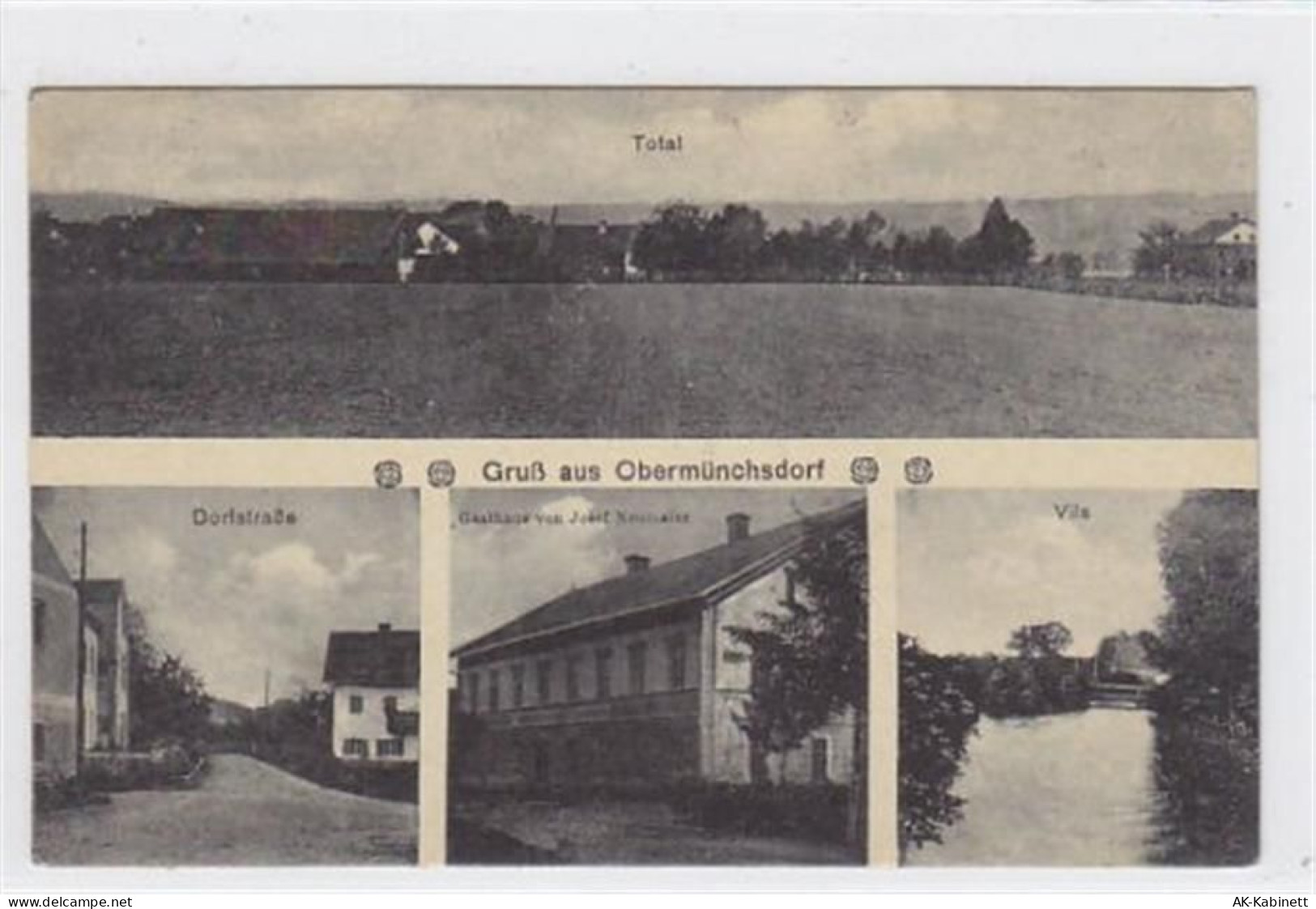 Gruß aus Obermünchsdorf, Dorfstraße, Vils und Gasthaus von Josef Neumaie... - 39023876