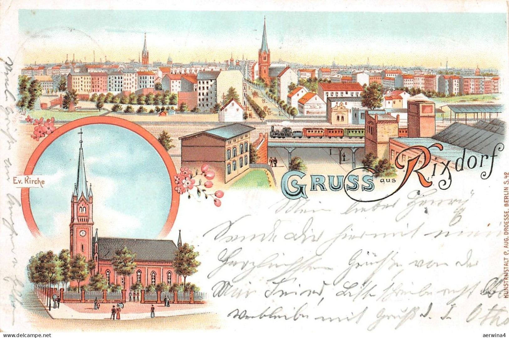 Gruss aus Rixdorf Ev. Kirche Ansicht Berlin Postkarte AK 1898