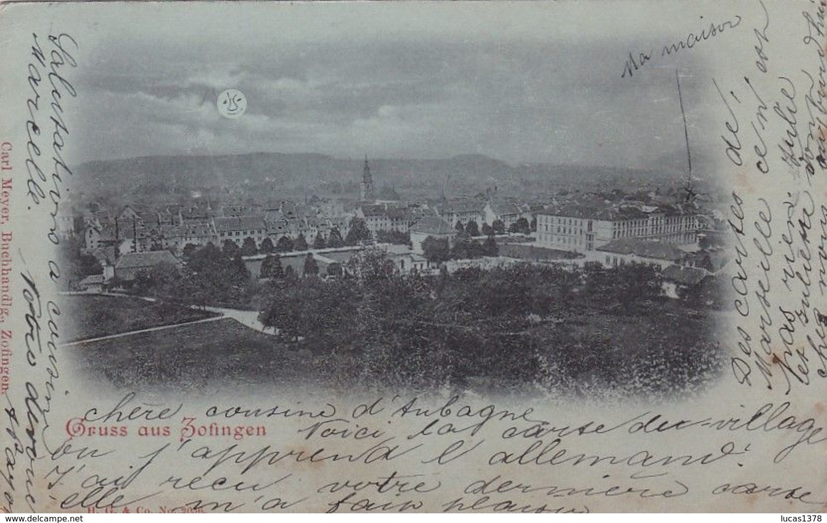 GRUSS AUS ZOFINGEN / CARTE A LA LUNE / CIRC 1899