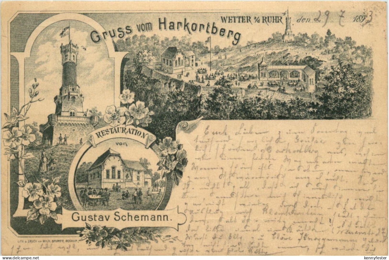 Gruss vom Hartkortberg Wetter - Litho - Vorläufer 1893