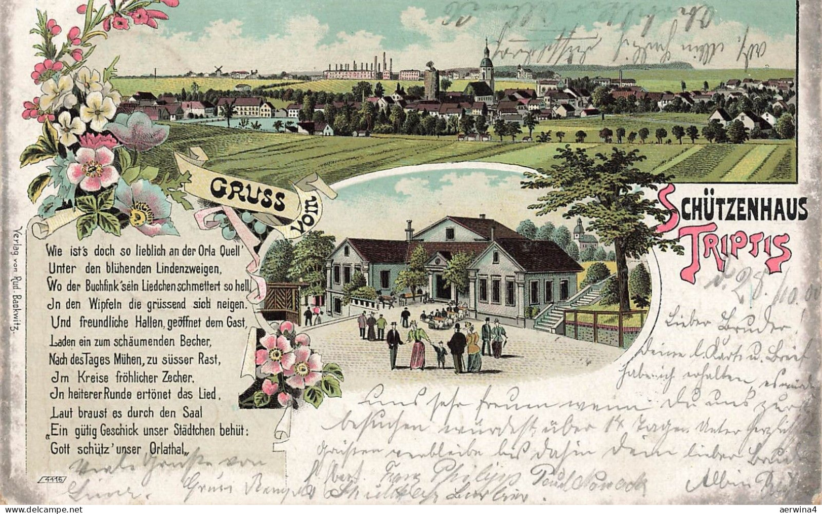 Gruss vom Schützenhaus Triptis Thüringen Litho Postkarte AK 1900