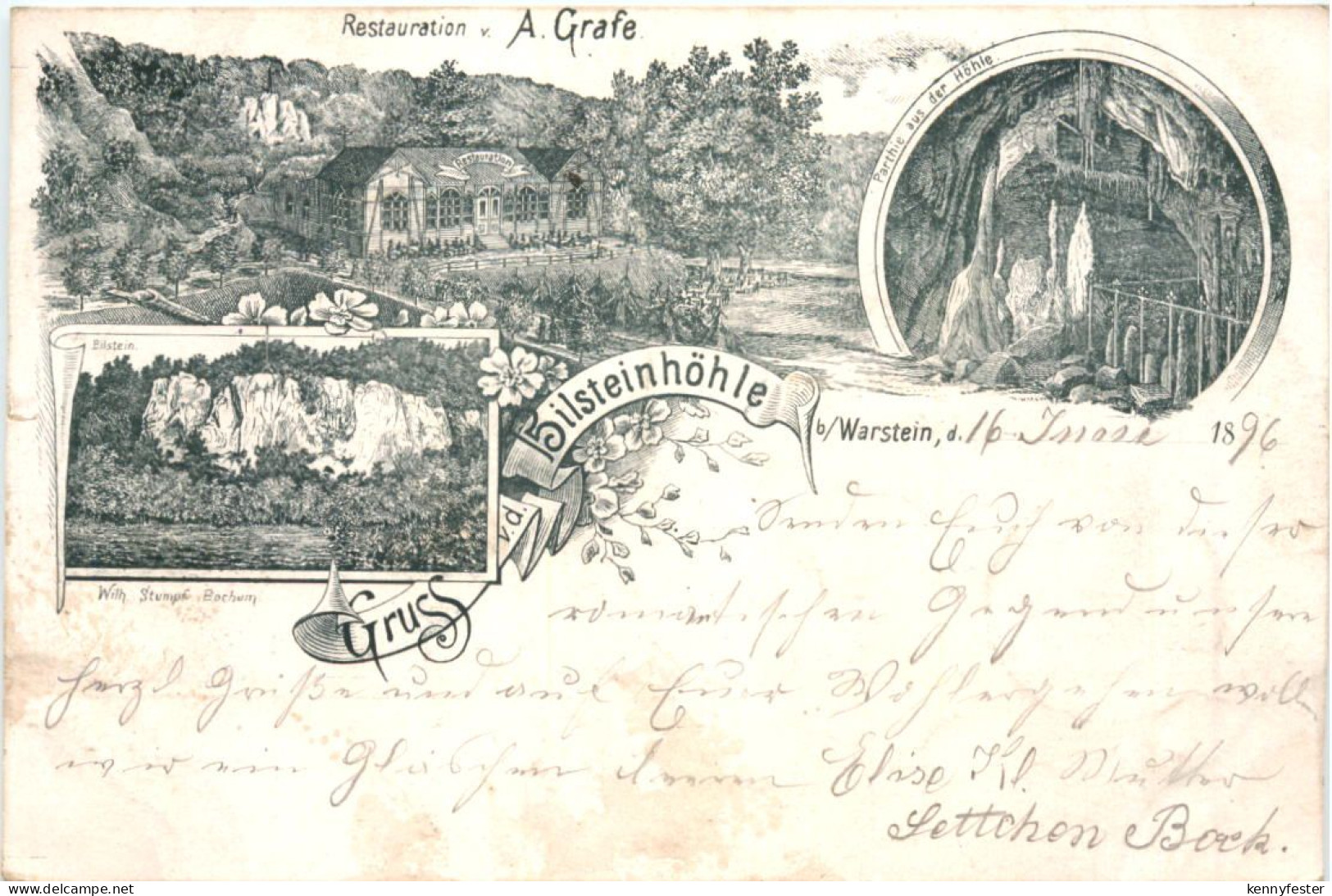 Gruss von der Bilsteinhöhle bei Warstein - Litho