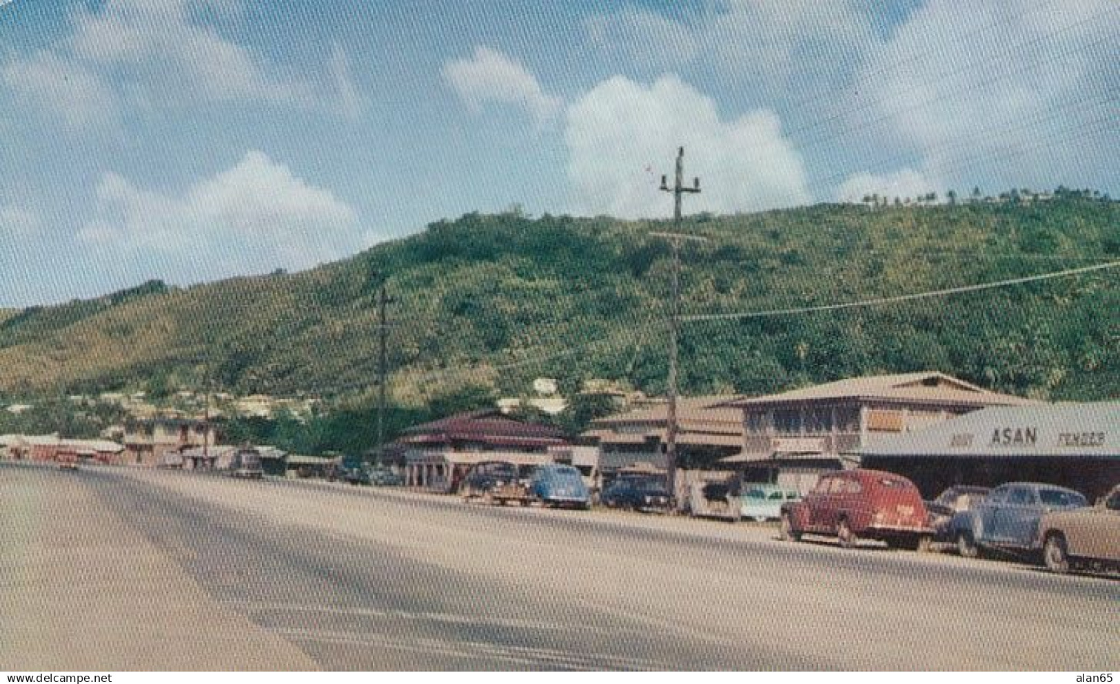 Guam, Asan Village Street Scene, Autos, c1940s/50s Vintage Postcard