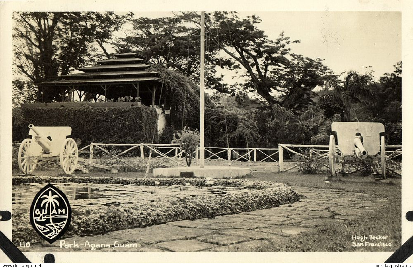 Guam, Hagåtña, Park Agana, Cannon (1950s) Micronesia RPPC Postcard