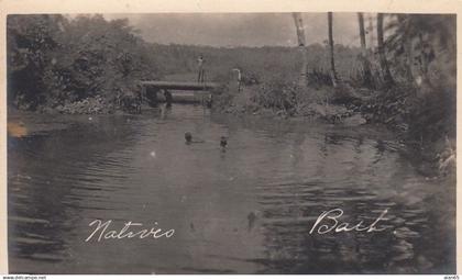 Guam, 'Natives Bath' Fishing?, c1910s Vintage Real Photo Postcard