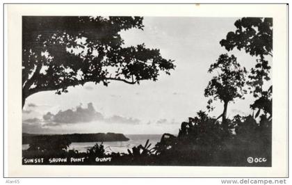 Guam, Saupon Point, Sunset on Beach on c1940s/50s Vintage Real Photo Postcard