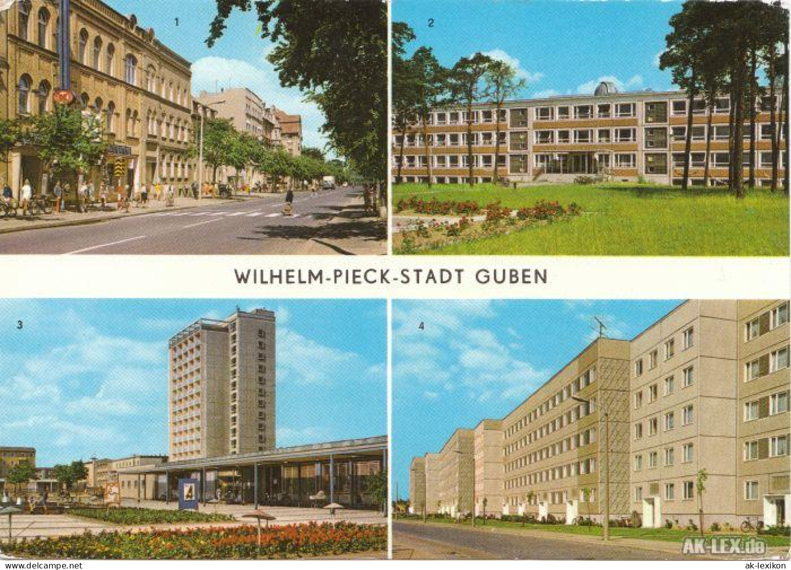 Guben Mehrbildkarte - Wilhelm-Pieck-Straße - Guben-Obersprucke, Schule VIII 1980