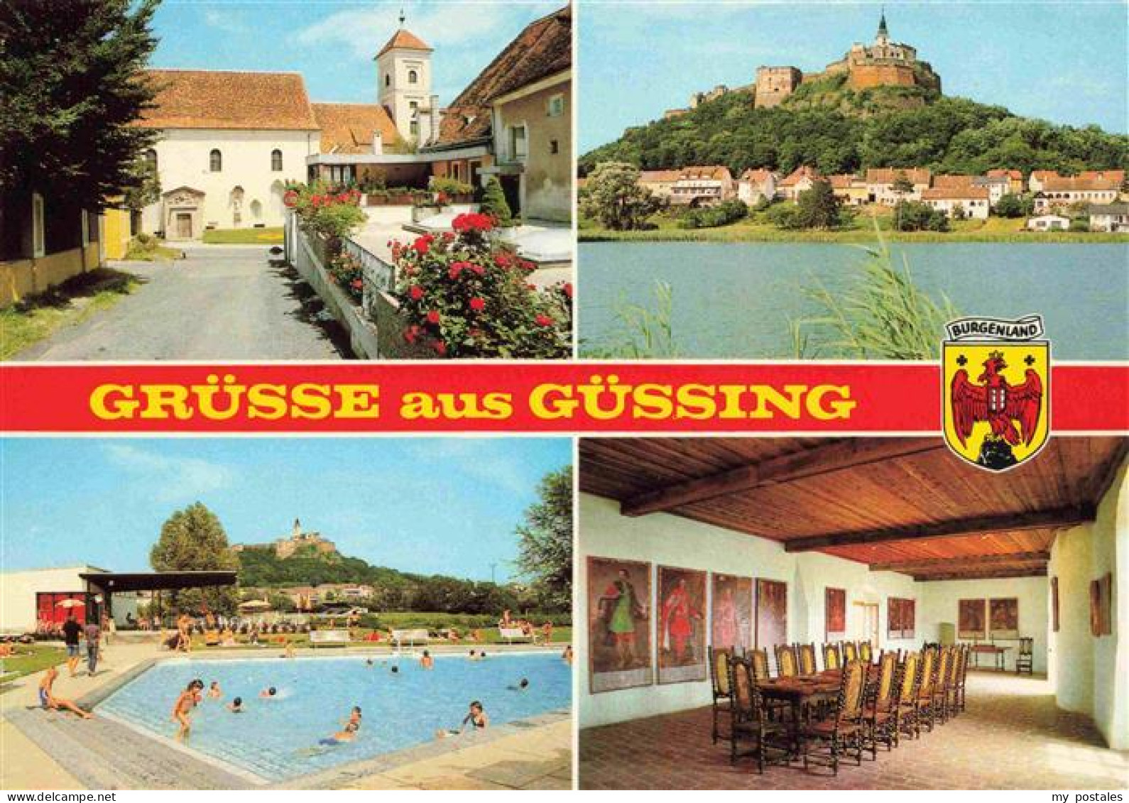 Guessing Burgenland AT Burg Basaltkegel Klosterkirche Fischteich Schwimmbad Ritt