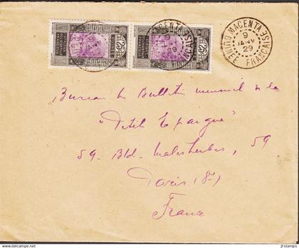 1929. GUINÉE AFRIQUE OCCIDENTALE FRANCAISE. Landscape Kitim. Pair 25 C on cover pto Paris canc... (Michel 88) - JF560509