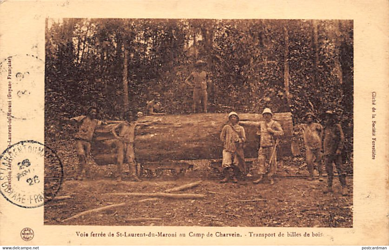 Guyane - Voie ferrée de Saint-Laurent-du-Maroni au Camp de Charvein - Transport de billes de bois - Ed. Jarry