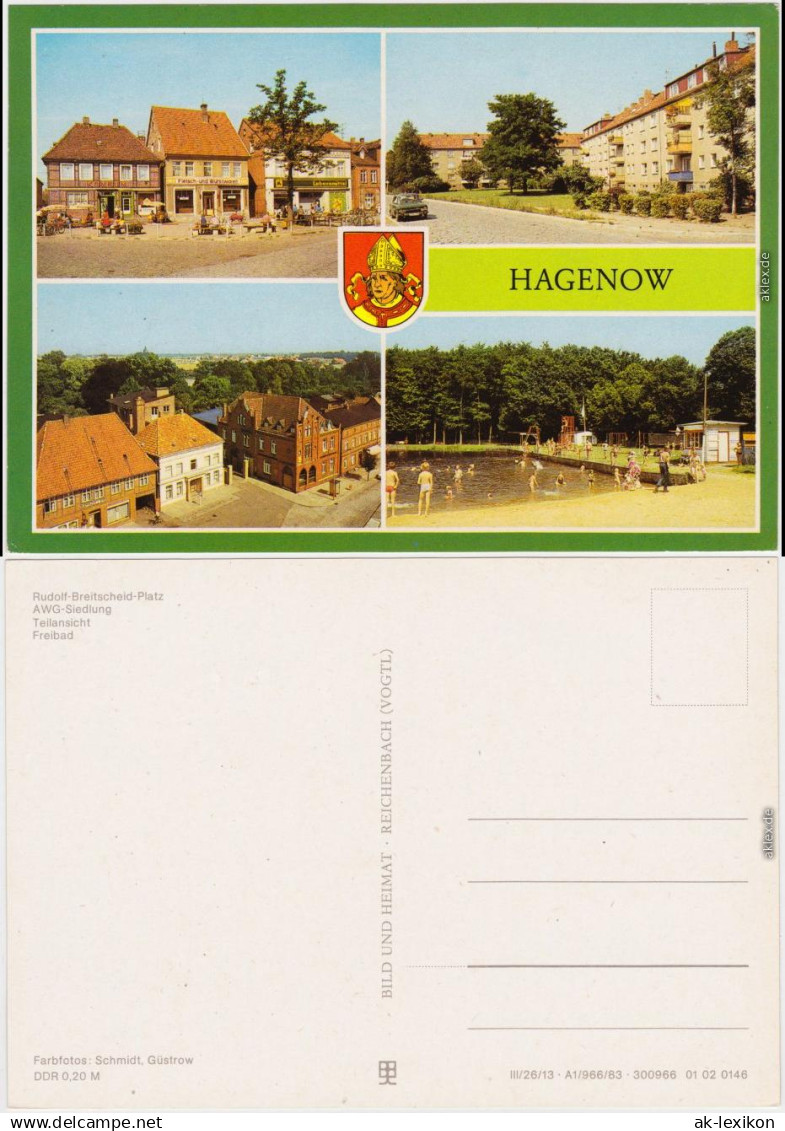 Hagenow Rudolf-Breitscheid-Platz, AWG-Siedlung, Teilansicht, Freibad 1983
