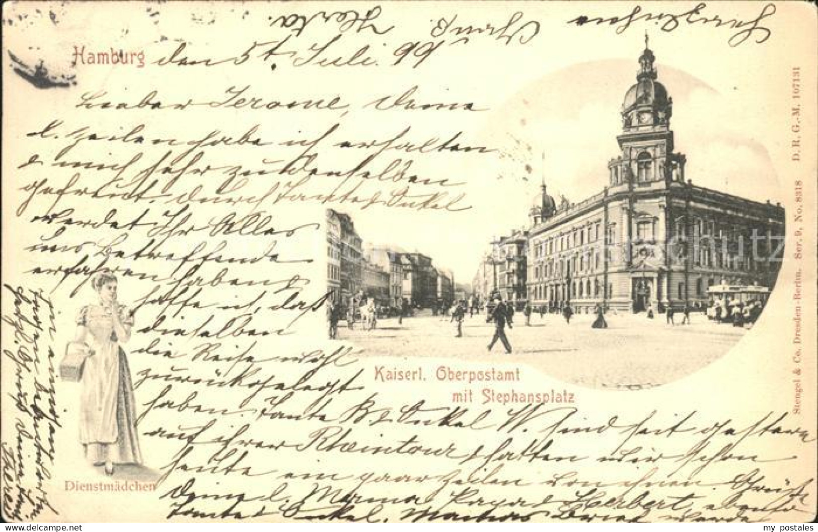 HAMBURG  CITY Kaiserliches Oberpostamt mit Stephansplatz Dienstmaedchen