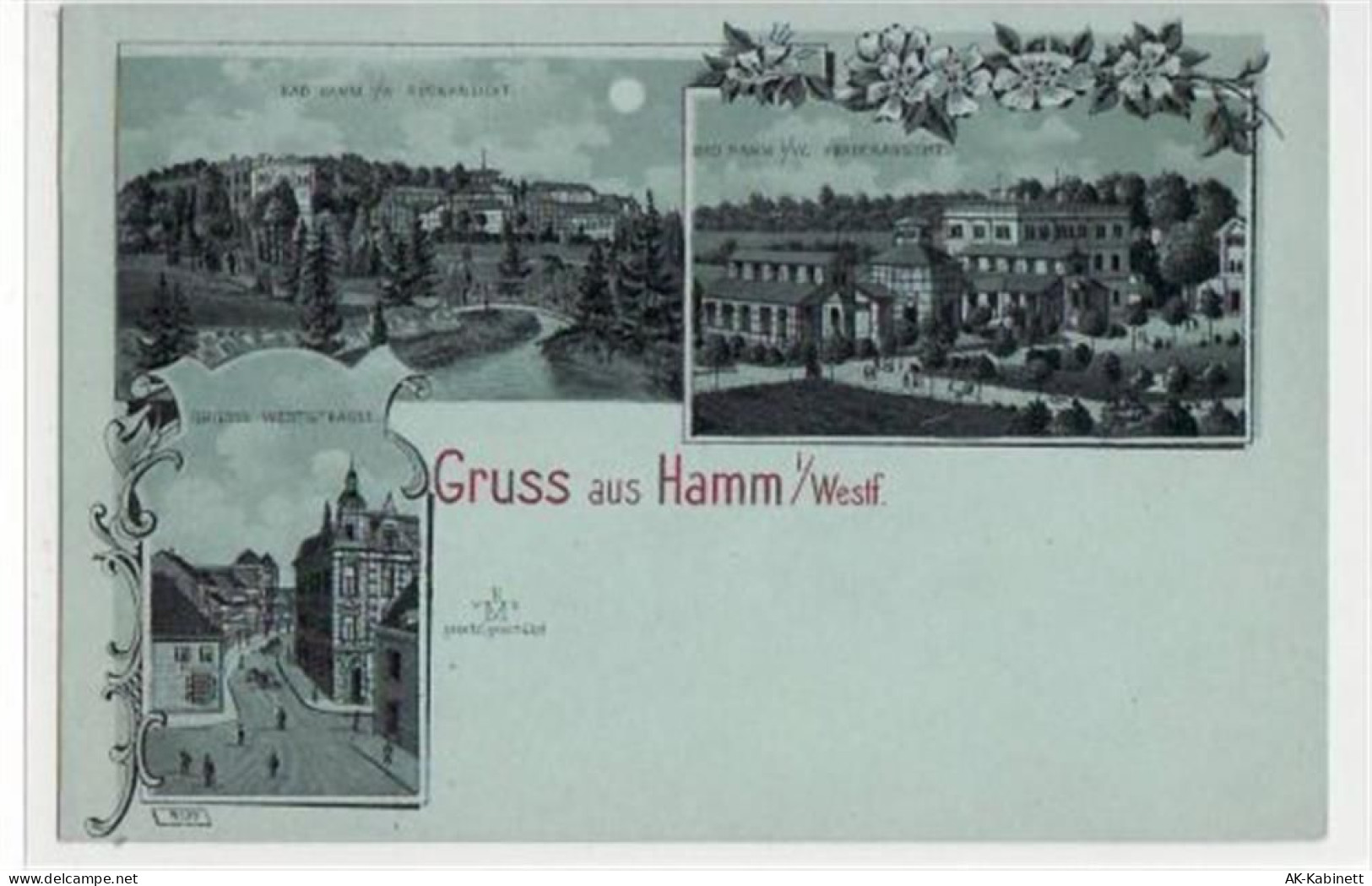 Hamm, Mondschein Lithographie mit Grosser Weststrasse u. Bad Hamm. ungel... - 39064310
