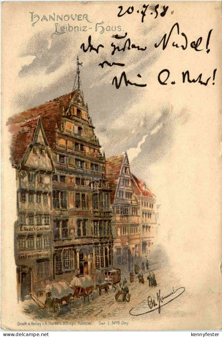 Hannover - Leibnitz Haus - Litho